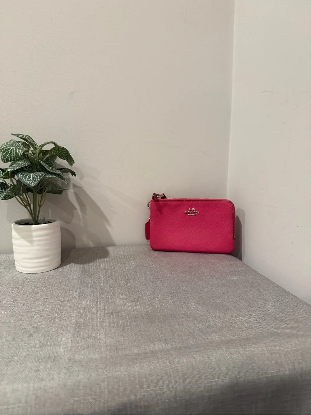 Coach Pebbled Leather Zip Wristlet - Hot Pink